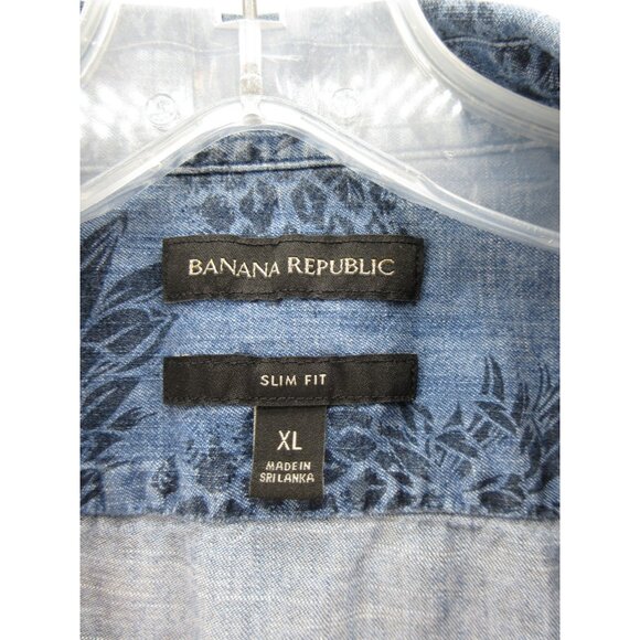 Banana Republic Shirt XL Chambray Hawaiian Loop Collar Slim Pineapple - Picture 8 of 10